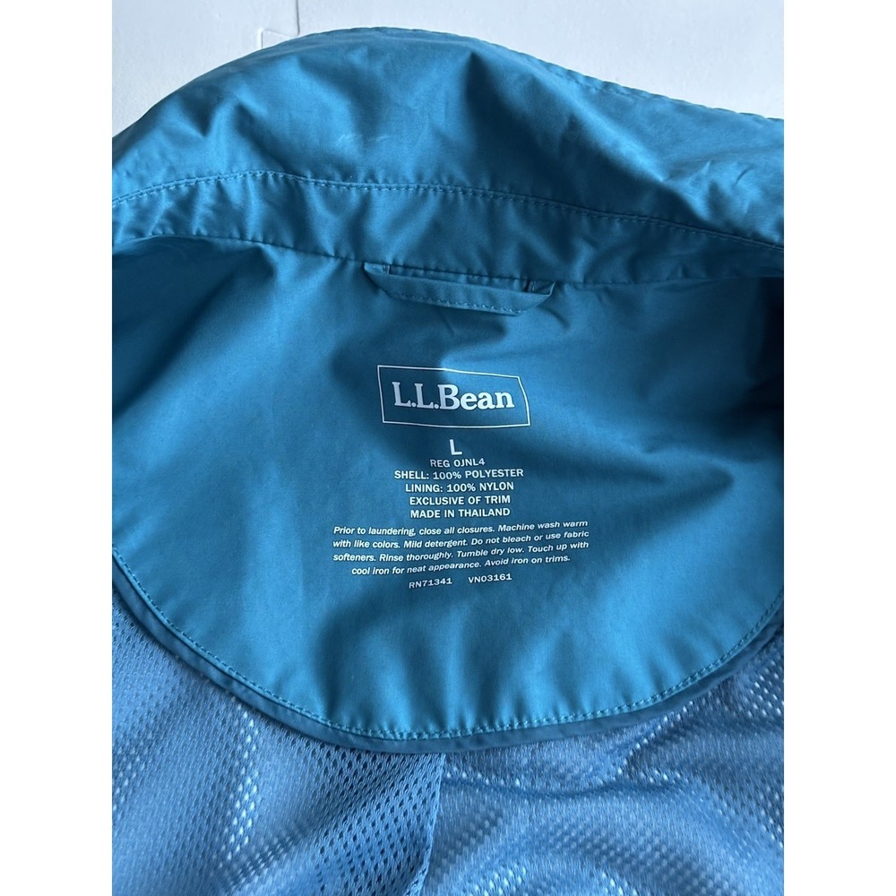LL BEAN Rain Jacket Women's Coat Parka Lined Windbreaker - Size L Teal Blue - Picture 3 of 10